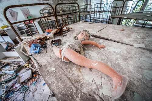 children beds in Cheburashka kindergarten in Pripyat ghost town