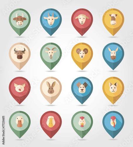 Free Download Farm animals mapping pins icons - GFXLoad