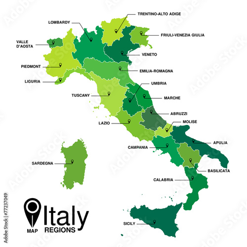 Regions map of Italy. Mappa delle regioni Italia colore