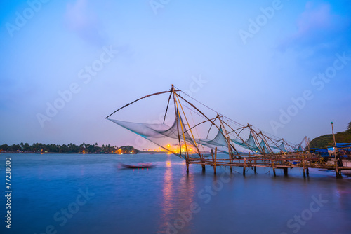 Photos Kochi chinese fishnets in twilight Kochi, Kerala. Fort Kochin, K