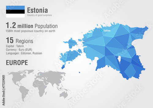 Estonia world map with a pixel diamond texture.