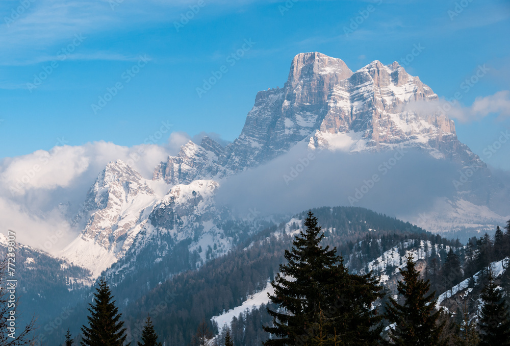 Winter view of Monte Civetta, Dolomity, Italy.