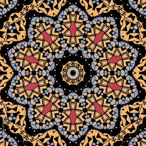 Stylized flower. Mandala like design of yellow color. Seamless