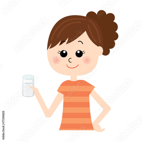 A set young happy woman with a glass of milk in her hand
