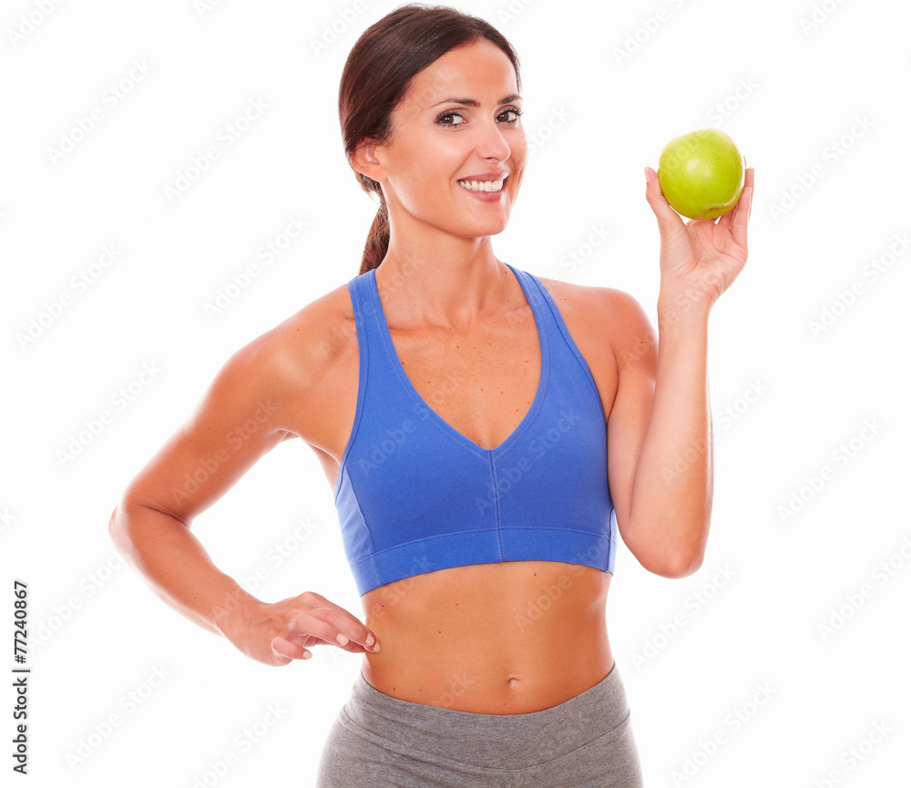 Slim adult woman holding apple on left hand Slim adult woman holding apple on left hand