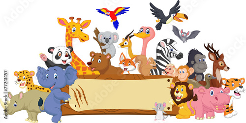 Cartoon animal with blank sign