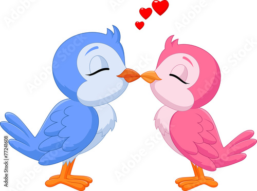 Illustration of two love birds kissing