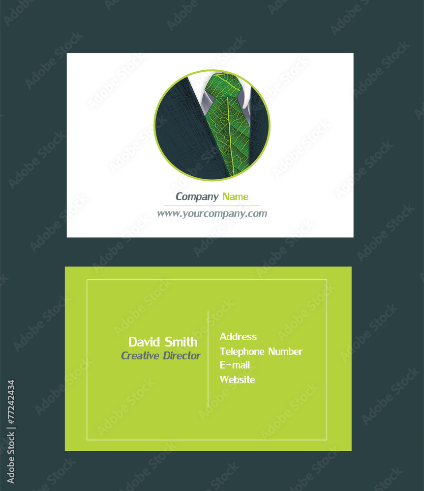 Business card template with ecology theme and badge on the front