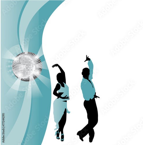 vector dancing couple on the background of the ball