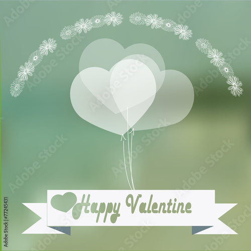 Valentines day, hearts shaped balloons over green blur backgroun