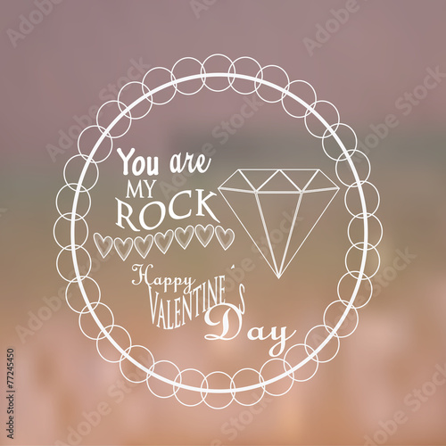 Valentines day, text and circles label  over blur background