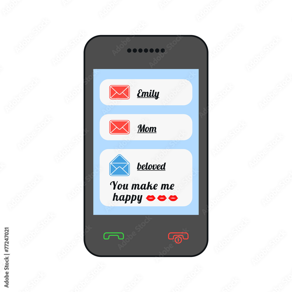 Sms on your mobile phone. Love. Vector illustration Sms on your mobile phone. Love. Vector illustration