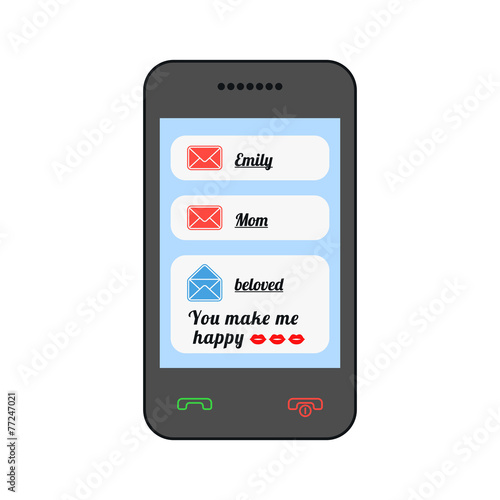 Sms on your mobile phone. Love. Vector illustration