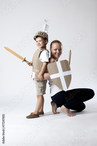 medieval knight child with mother