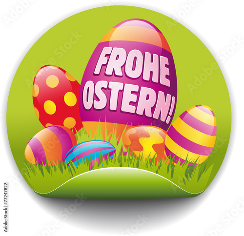 Button frohe Ostern mit bunten Eiern