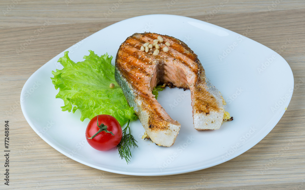 Grilled salmon steak