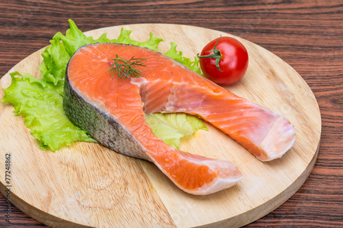 Raw salmon steak