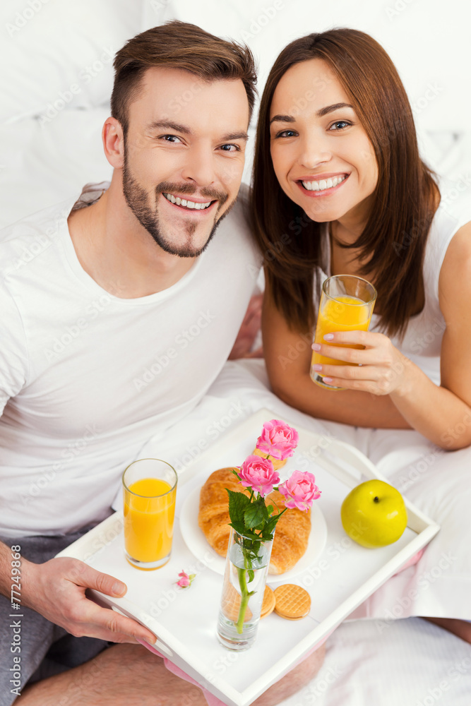 Starting a good day with breakfast in bed. Starting a good day with breakfast in bed.