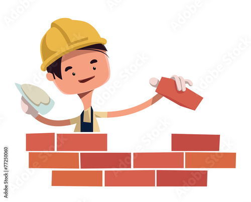 Construction worker building wall illustration cartoon character