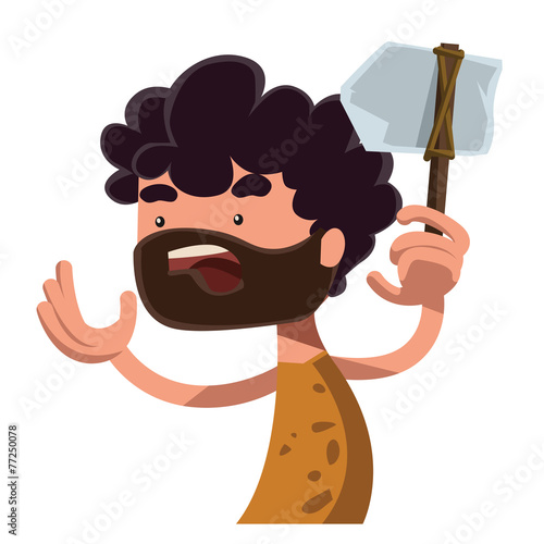 Stone age man holding ancient tool illustration cartoon