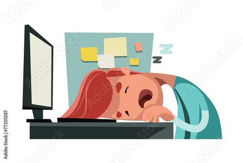 Sleeping at office on computer illustration cartoon character