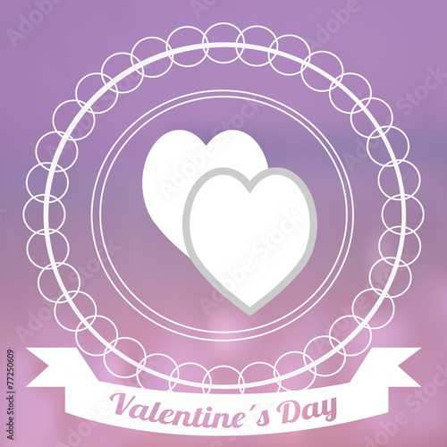 Valentines day,  between crossed hearts  and circle label  over