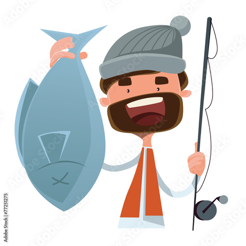 Fisherman caught fish vector illustration cartoon character