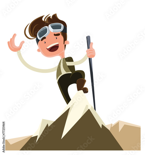 Conquer the mountain peak top illustration cartoon character
