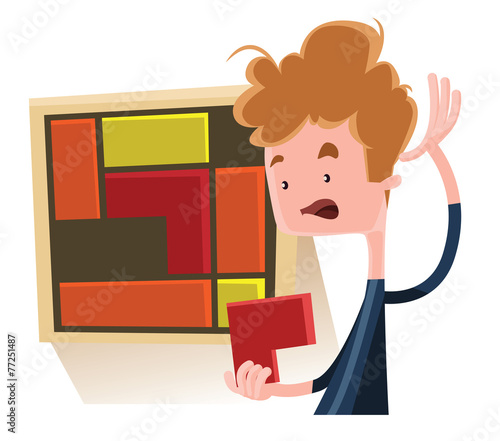 Boy solving a puzzle vector illustration cartoon character