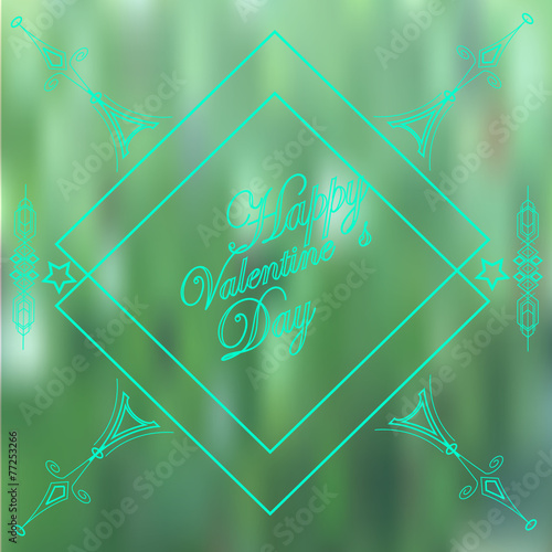 Valentines day, hexagon label and text over blur background