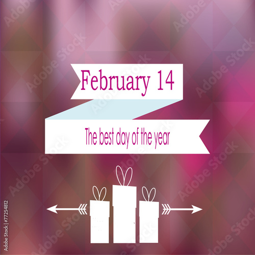 Valentines day, white label  and fuchia text over blur backgroun