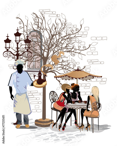 Series of street views with people in the old city