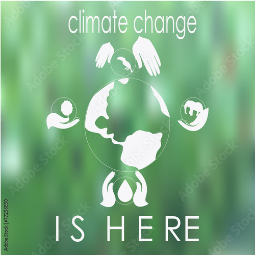 change climate world and hands over blur background