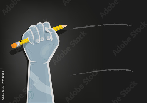 Fist on Air with Pencil with empty space on black