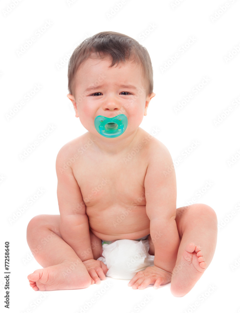 Cute baby crying with pacifier Stock Photo Adobe Stock