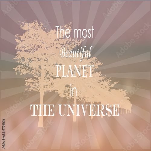 silhouette trees and white text over blur background