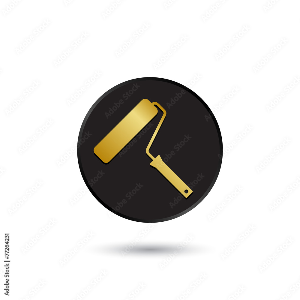 Simple gold on black roller brush icon, logo Simple gold on black roller brush icon, logo