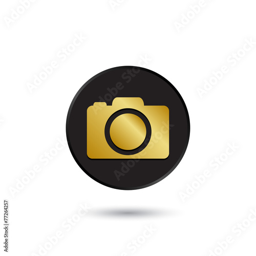 Simple gold on black photo camera icon, logo