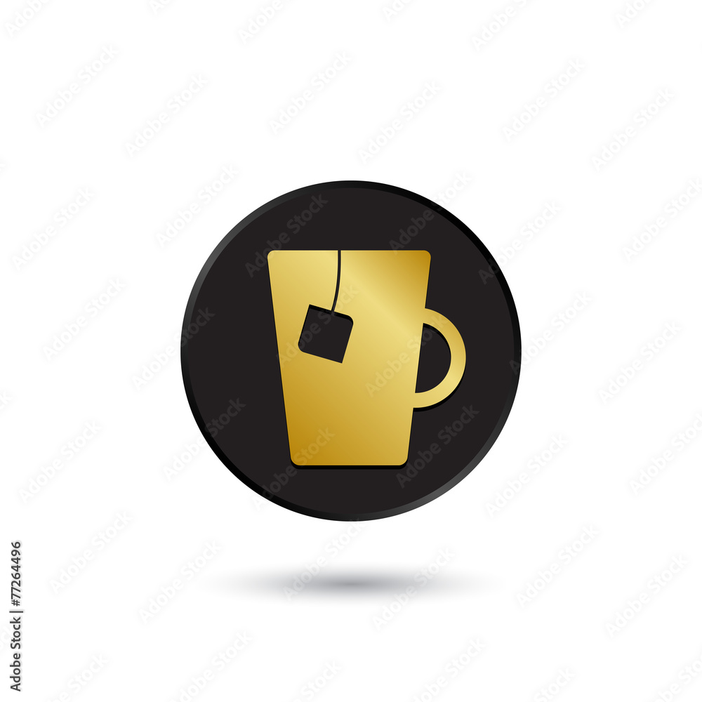 Simple gold on black tea mug icon, logo Simple gold on black tea mug icon, logo
