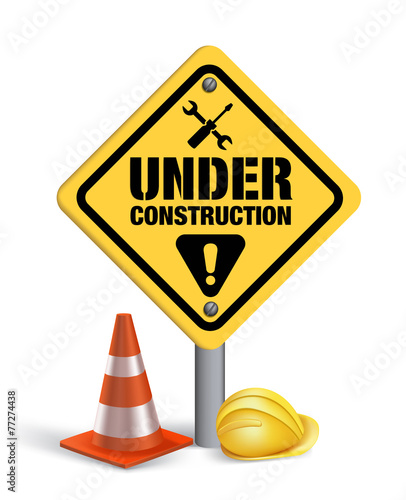 Under Construction Sign in White Background. 3D Mesh