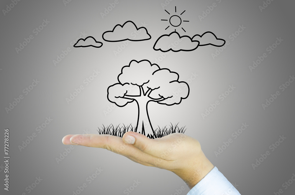 hand with tree decrease global warming hand with tree decrease global warming