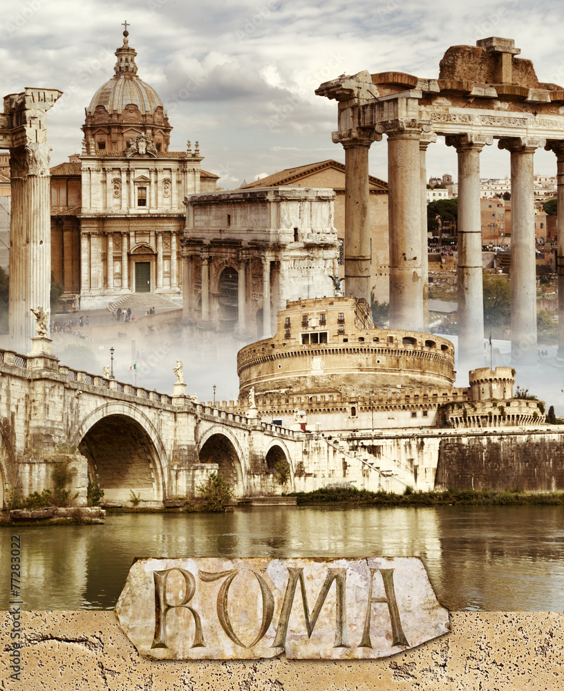 Obraz premium Ancient Rome - conceptual collage in retro style