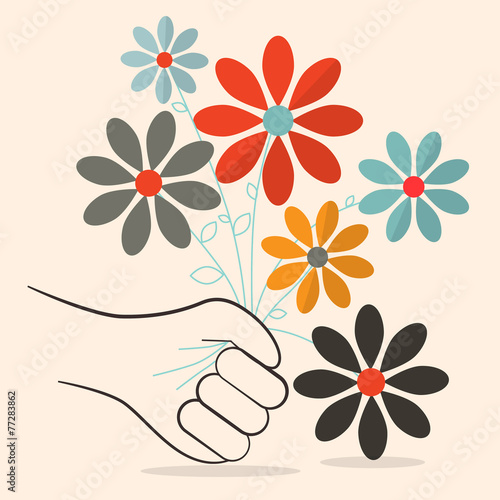 Flat Design Vector Retro Flowers in Hand