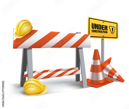 Under Construction Sign in White Background. 3D Mesh