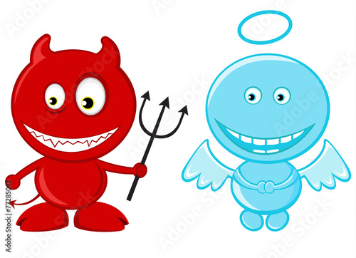 Cute little angel and devil