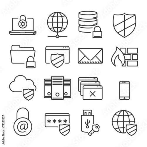 Information technology security icons. Plain line