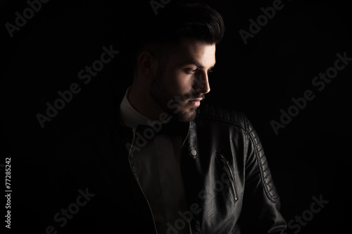 business man looking down to his side