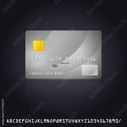 Silver Credit Card Icon. Vector Illustration with font