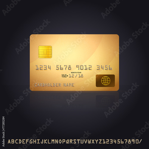 Gold Credit Card Icon. Vector Illustration with additional font