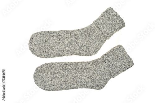 Pair of Gray Warm Winter Socks, Isolated on White